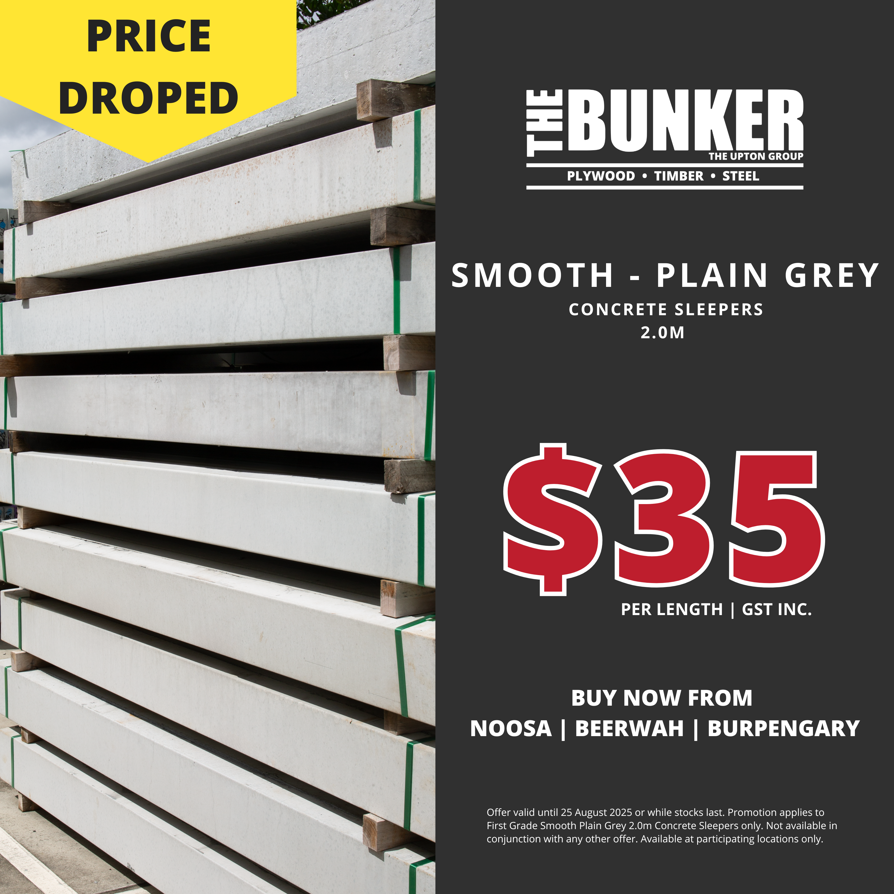 Smooth Plain Grey Concrete Sleepers 2.0m